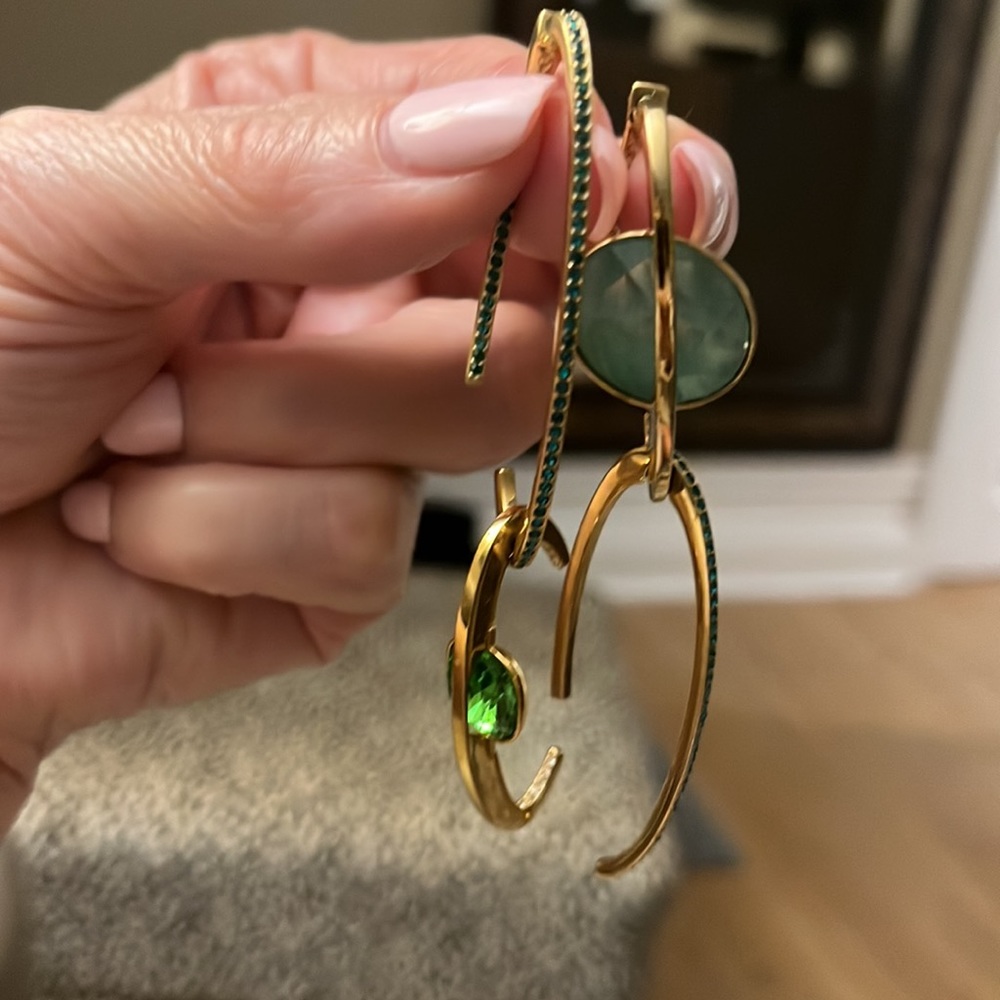 Atelier Swarovski Gold and Green Mixed-Metal Drop Earrings